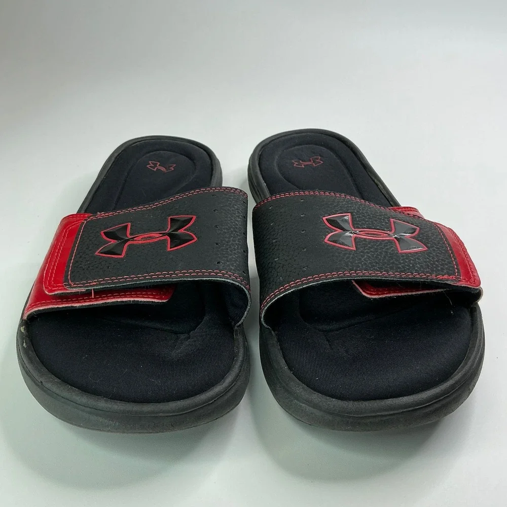 Under Armour Black Red Ignite Slides Mens 10 Adjustable 4D Foam 1235584-004